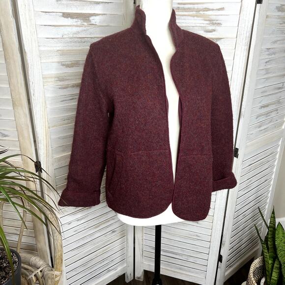 CIAO SPORT LTD VINTAGE Blazer Suit Jacket Shetland Wool Burgundy M Boxy Cropped - Picture 2 of 12